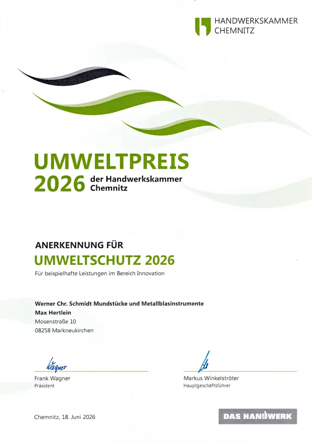 Certificate for the Chemnitz Chamber of Crafts Environmental Award