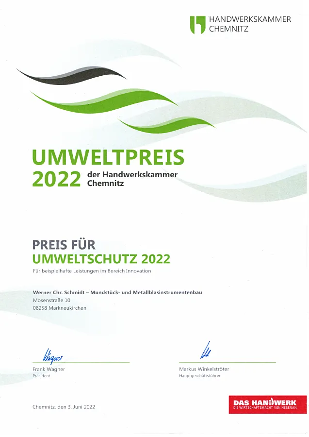 Urkunde Umweltpreis 2022