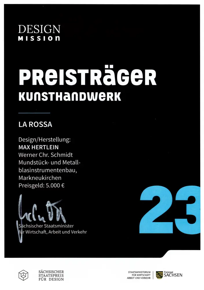 Urkunde Sächsischer Staatspreis für Desin 2023
