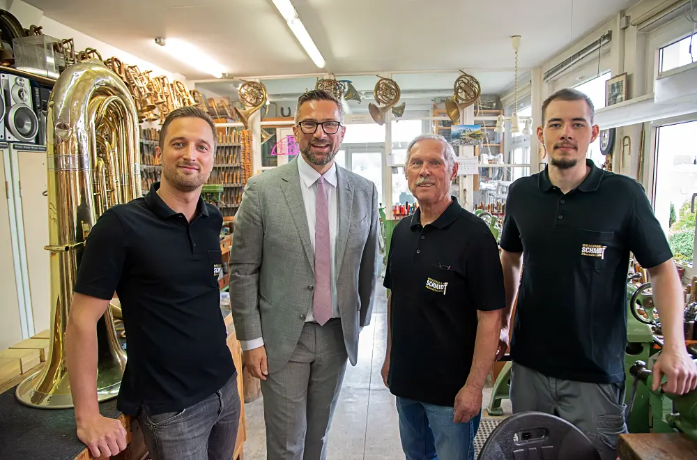 Minister Dulig mit Bernhard Schmidt, Max Hertlein und Pascal Klinkert