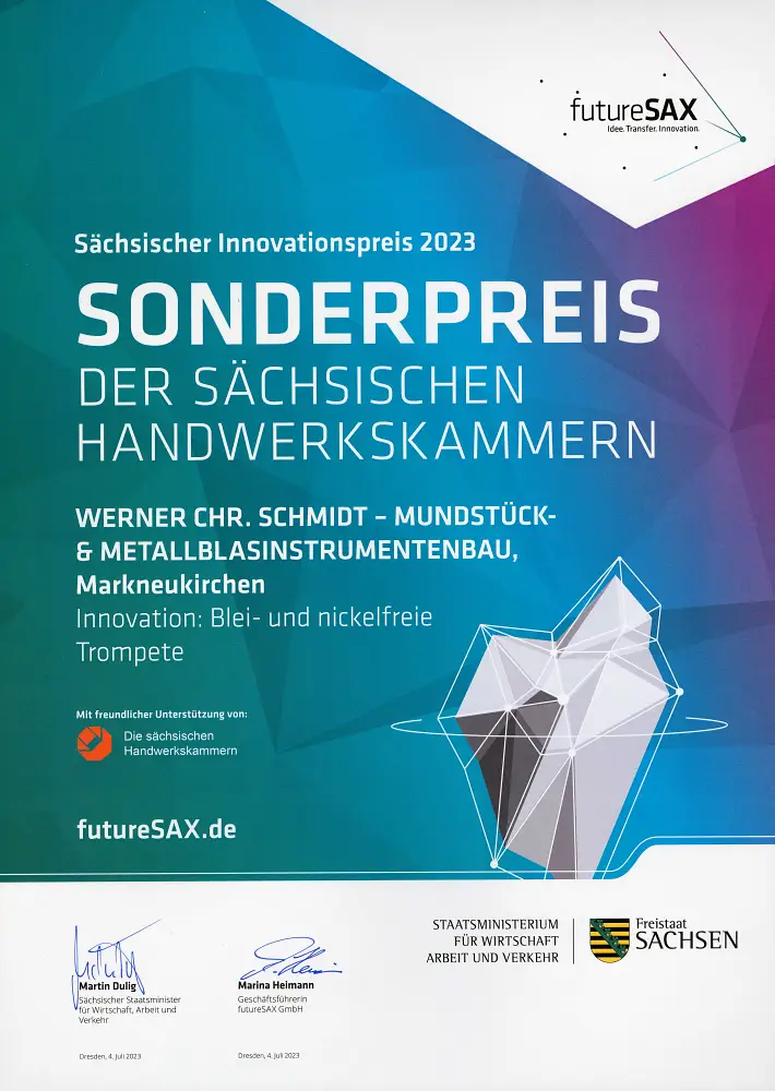 Urkunde ​Sächsischer Innovationspreis 2023
